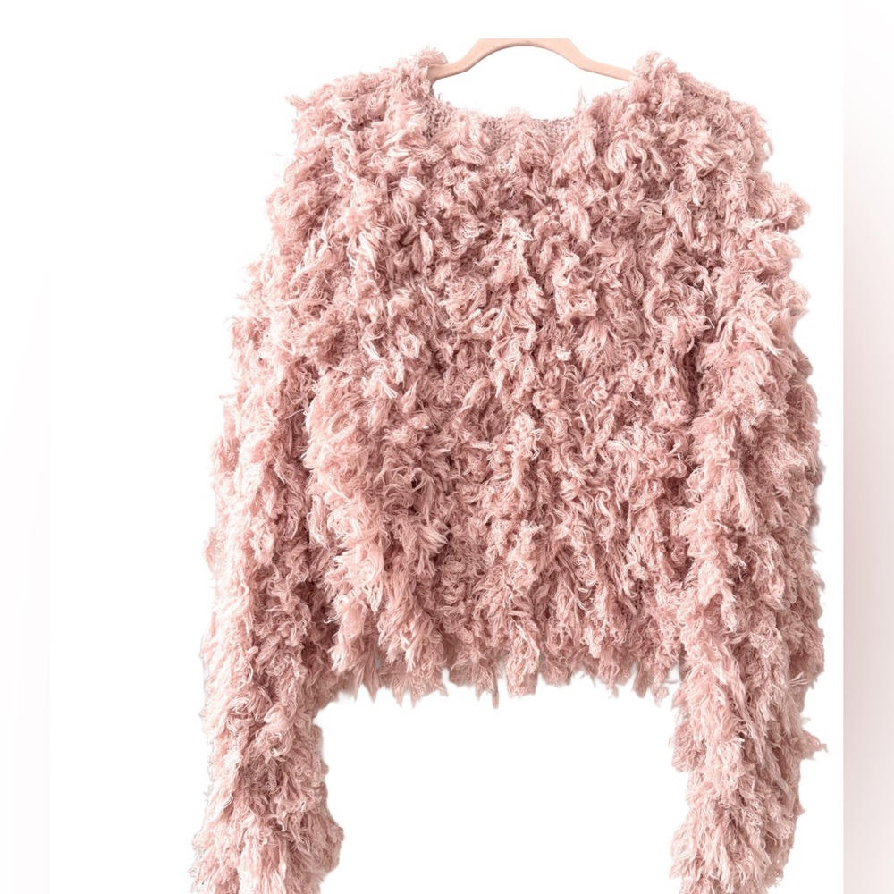Anthropologie NWT Bubble Textured Sweater Jacket Sz L Pink Rose 2 way Zip BOHO - Picture 2 of 14